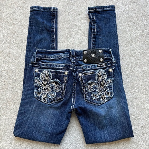 Miss Me Women's Skinny Jeans - Blue with Silver Embellishments - Picture 1 of 11